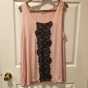 Pink and black lace tank